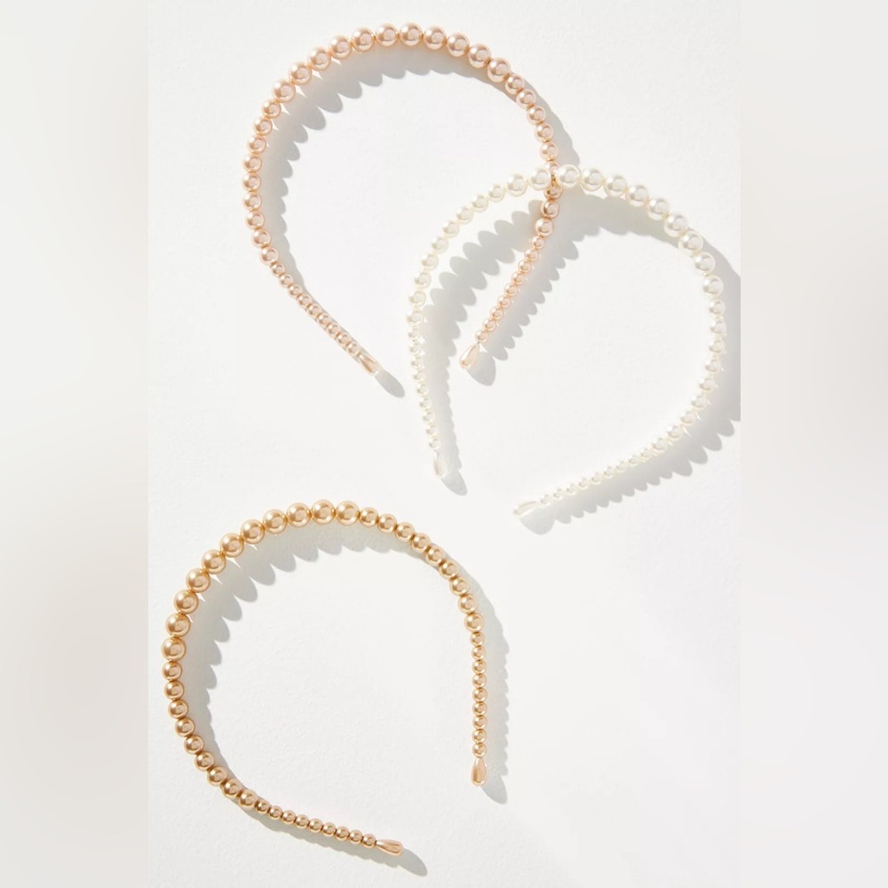 Anthro 🤍 Set of 3 Pearl Headbands - Cream, Gold, and Pink